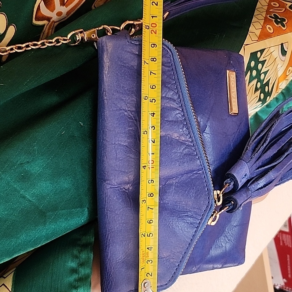 Estelon Electric Blue Leather Crossbody/Wristlet/ Clutch with Tassels EUC - Picture 12 of 14